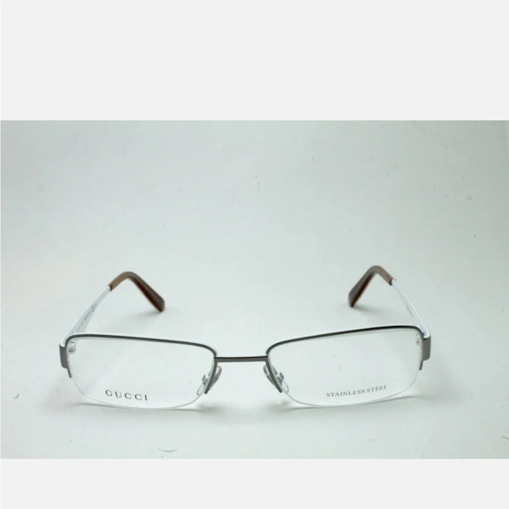GUCCI GG 1938 MEO Grey/White 53-18-145 Semi Mount Made In Italy Eyeglass Frames